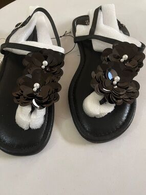 torrid Black Thong Sandals with Pearly Accent